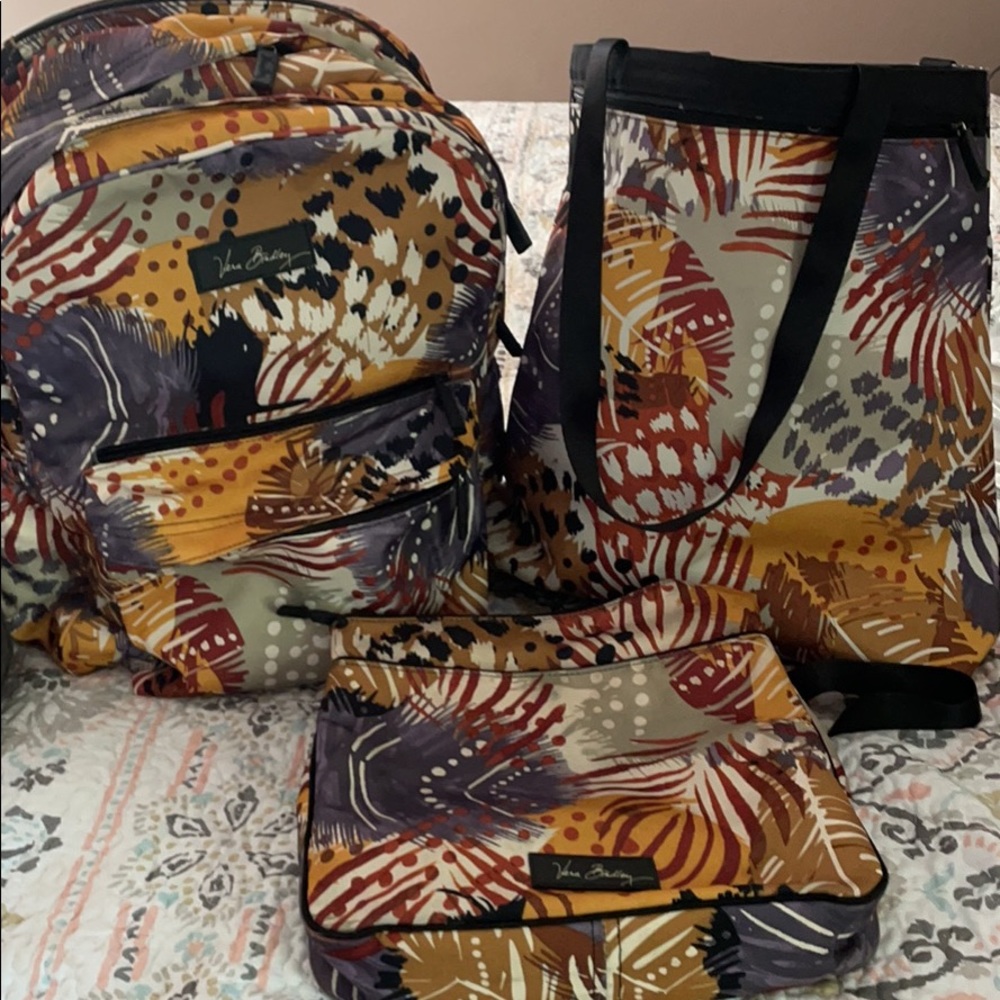 Vera Bradley backpack, crossbody bag, lunchbg, tote and blanket, nylon material